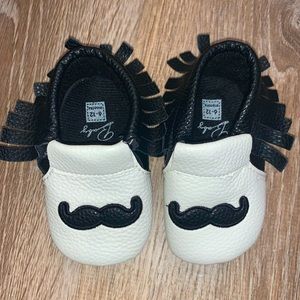 NWOT mustache moccasins, 6-12 months